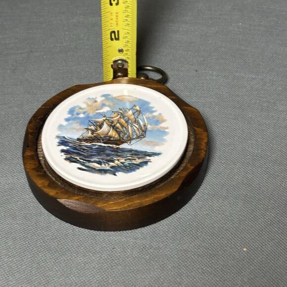Vintage Jerry Abrams Clipper Ship Wall Plaque Nautical Decor Ceramic Tile & Wood - Picture 7 of 7